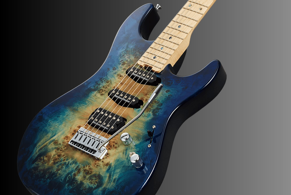 ESP Snapper-CTM/M Poplar Burl Nebula Blue Burst - ESP Guitars in ...